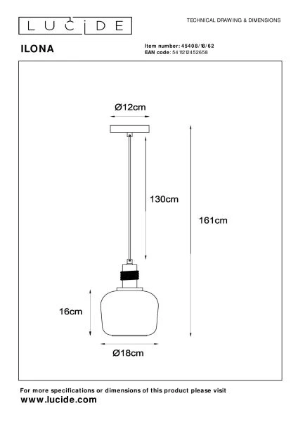 Lucide ILONA - Pendant light - Ø 18 cm - 1xE27 - Amber - technical